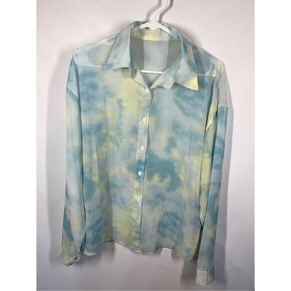 Dazy Women's Tie-Dye Sheer Button-Down Long Sleeve Top Multicolor Size XL - Picture 1 of 9